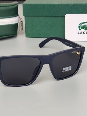 Lacoste Polarized Wayfarer Sunglasses Matte Navy Frame Dark Smoke Lens